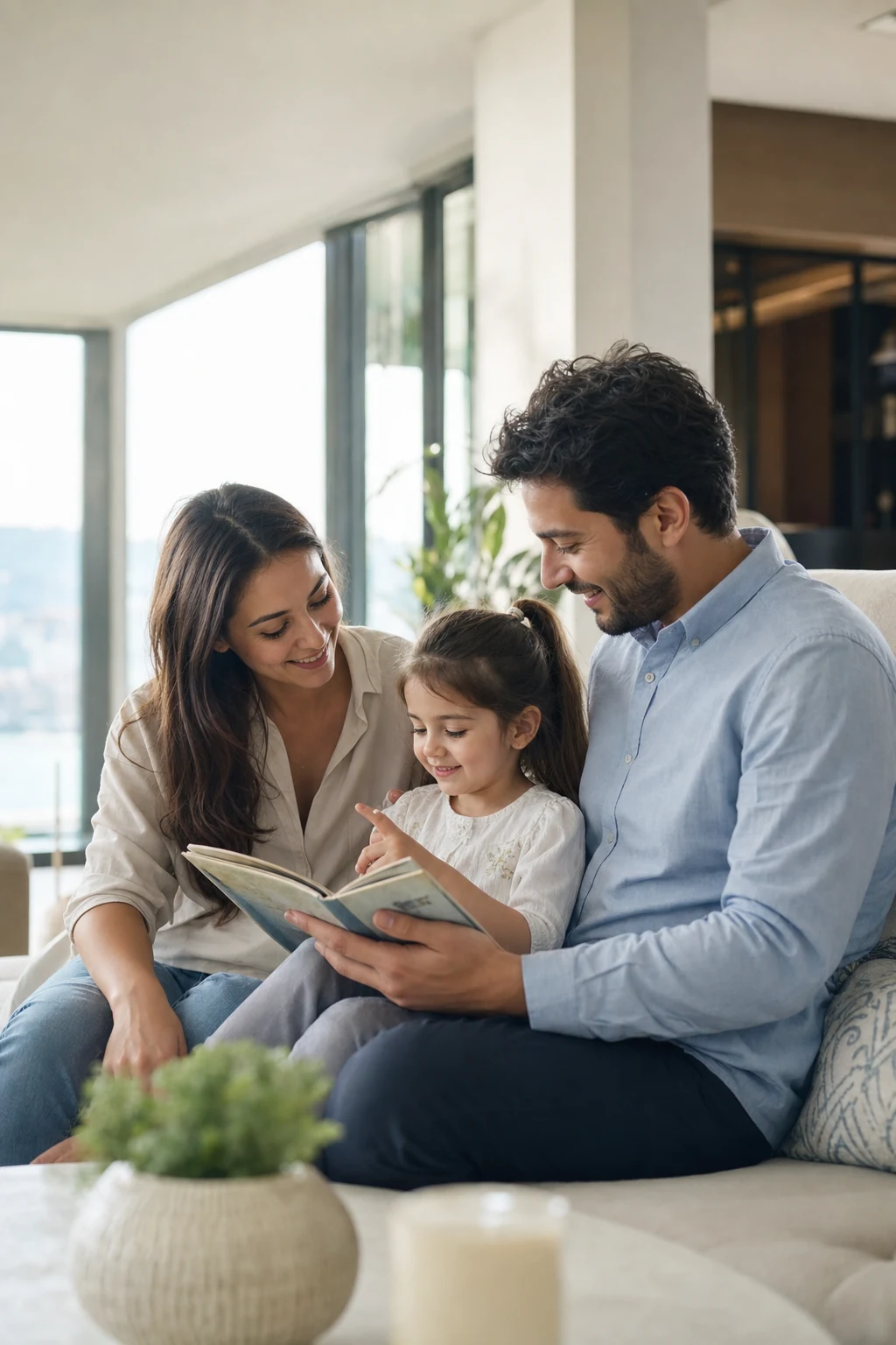 Evinde birlikte keyifli vakit geçiren aile